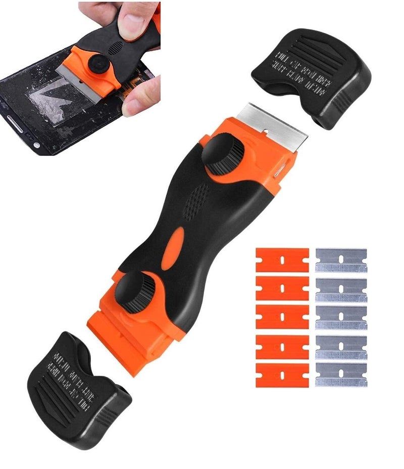 Wroughton Double Edge Mini Razor Scraper Touch LCD UV Glue Remover with 5 Pcs Plastic and 5pcs Steel Razor Scrapper Blades for Removing Labels, Stickers, Decals from Glass and Windshields (Multicolor) - Image 1