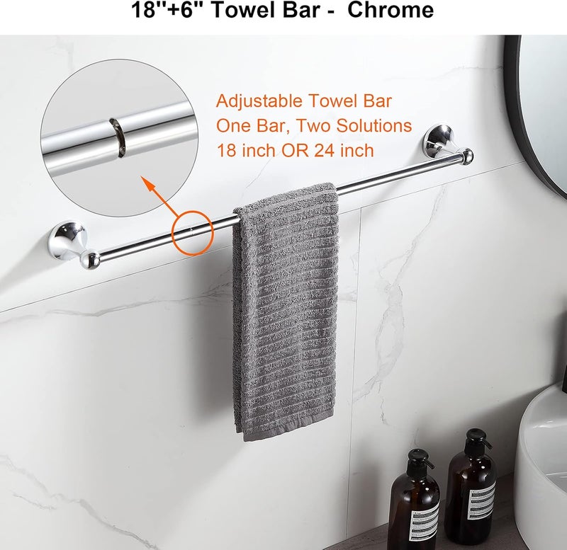 BGL Bathroom Hardware Set Chrome Adjustable Expandable Bath Towel Bars Bathroom Accessory Set Towel Racks 8-Pieces Wall Mount - Image 2