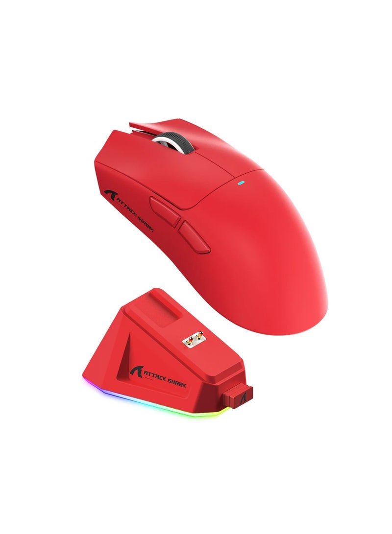 Attack Shark X11 Wireless Gaming Mouse with Charging Dock (Red) - Image 1