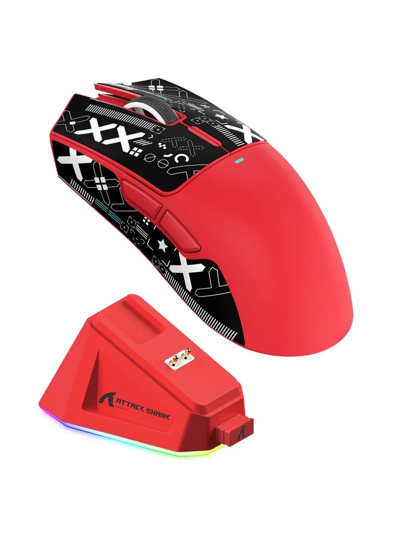 Attack Shark X11 Wireless Gaming Mouse with Charging Dock (Red) - Image 2