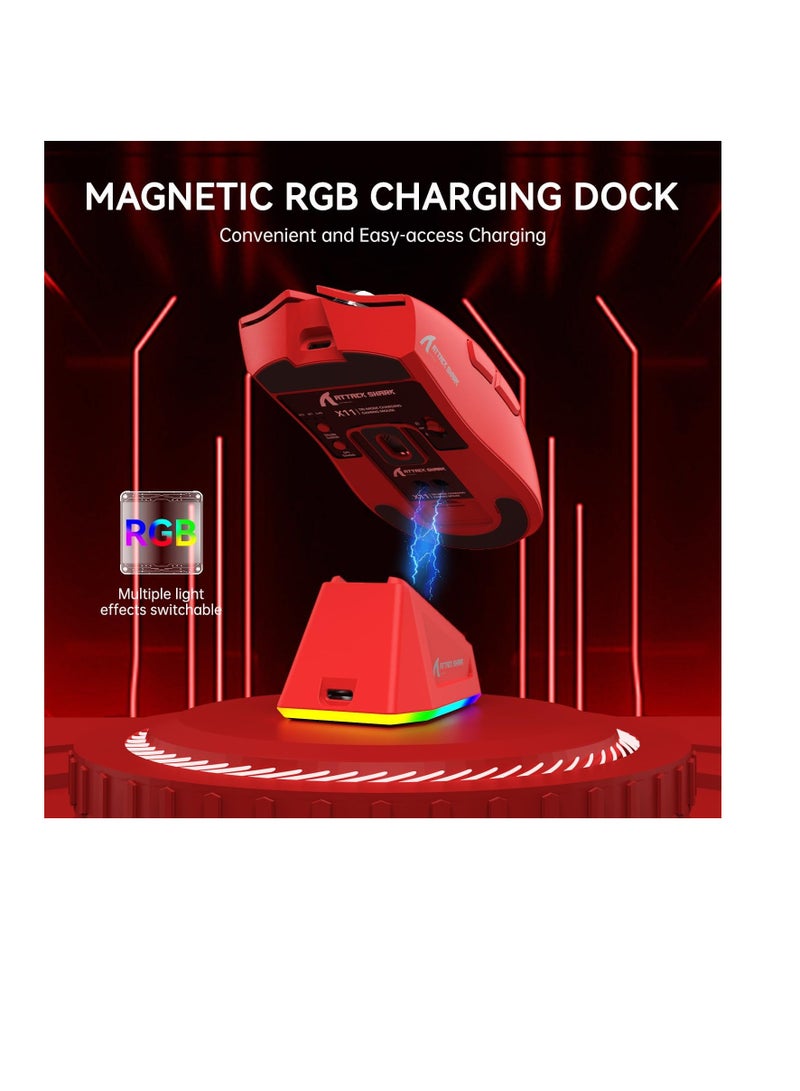 Attack Shark X11 Wireless Gaming Mouse with Charging Dock (Red) - Image 5