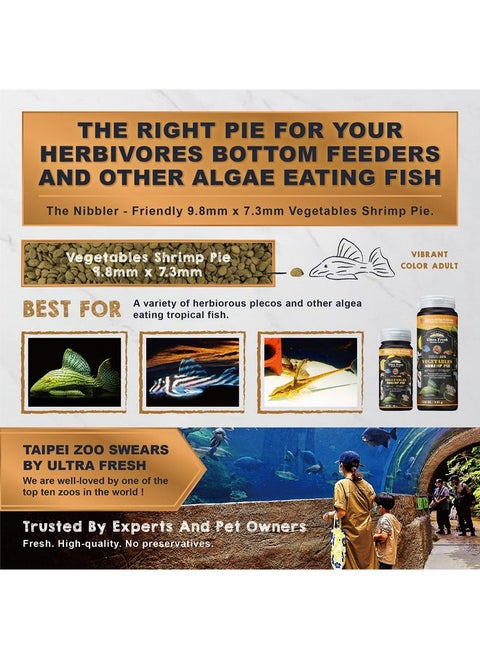 Ultra Fresh Algae Wafers Pleco Food, Spirulina & Algae, Sword Prawns, Balanced Diet, Color Enhancing, All Natural Ingredients, for Algae Eaters, Bottom Feeders, Vegetables Shrimp Pie, 2.12oz