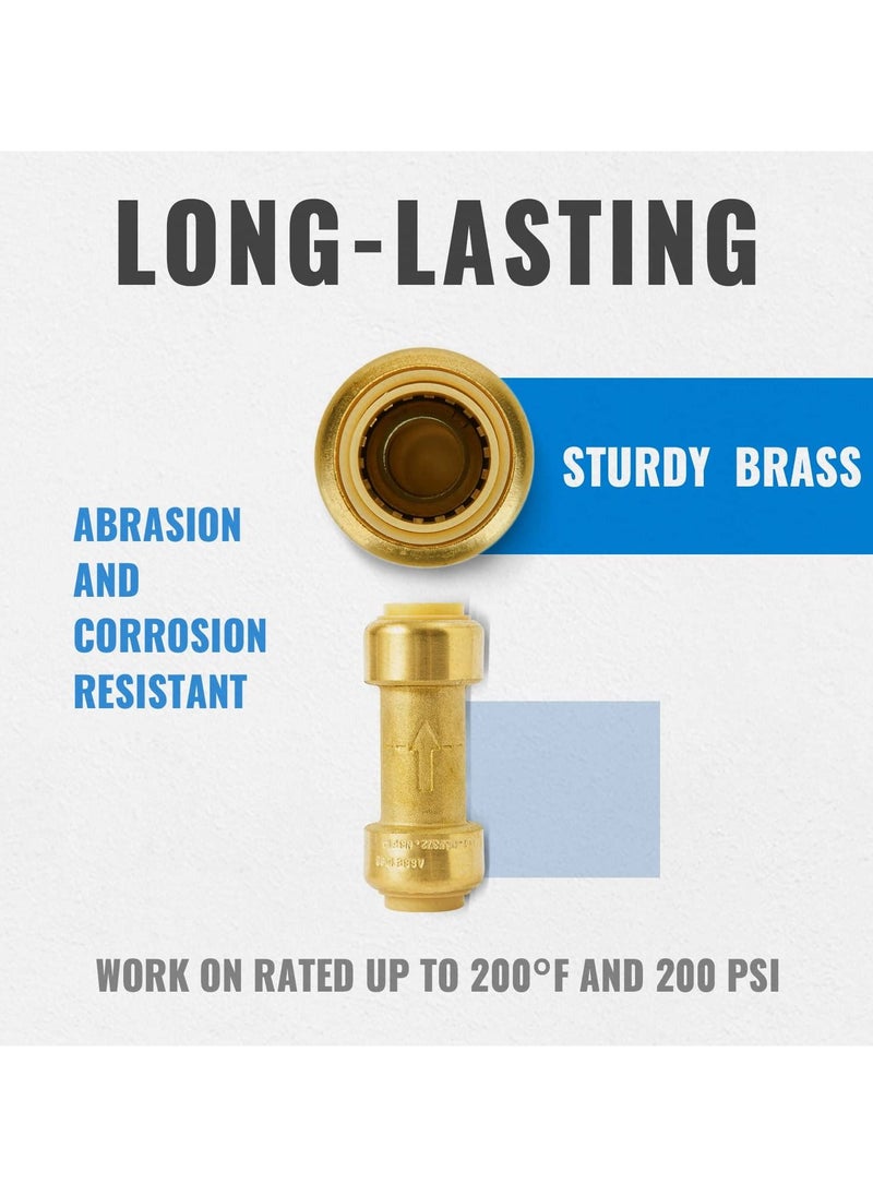 Y&D SYOSI 2Pcs 1/2 Inch Push-to-Connect Check Valve, Push Fit Plumbing Fittings with Disconnect Clip, No Lead Brass Valve for Copper, PE-RT, CPVC Pipe  - Image 3