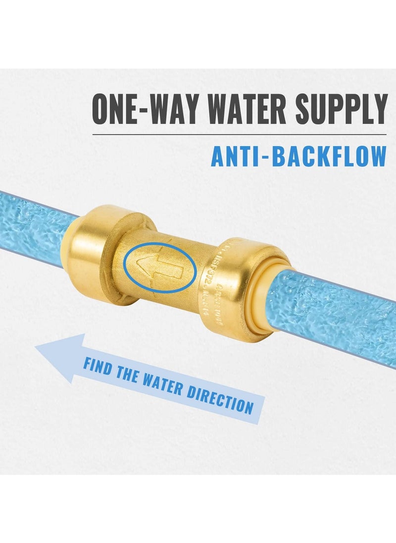Y&D SYOSI 2Pcs 1/2 Inch Push-to-Connect Check Valve, Push Fit Plumbing Fittings with Disconnect Clip, No Lead Brass Valve for Copper, PE-RT, CPVC Pipe  - Image 5
