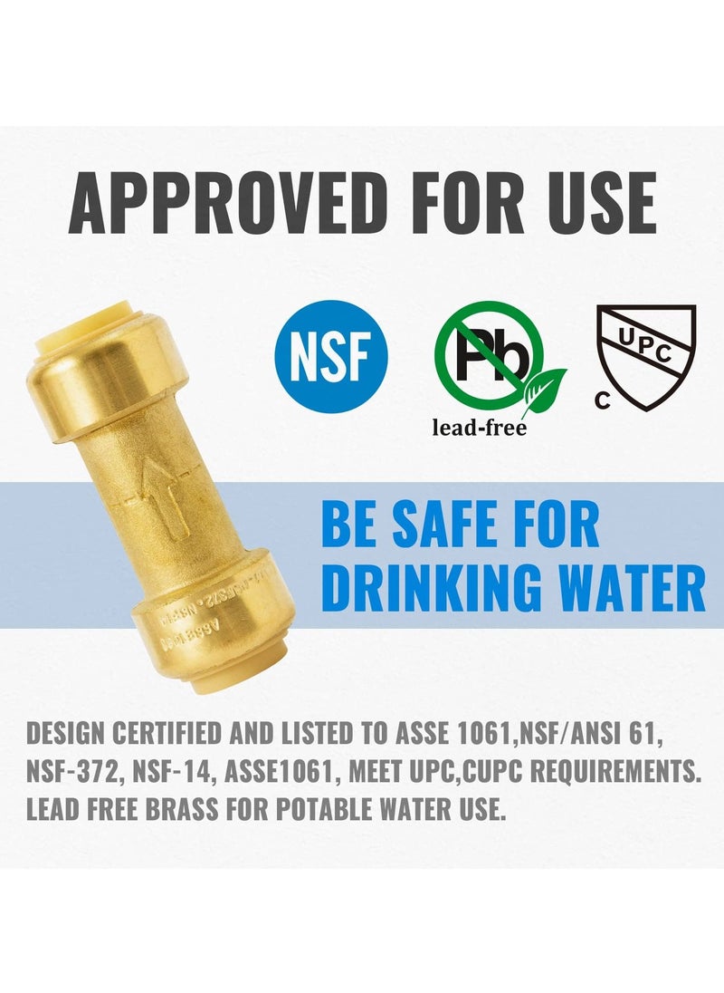 Y&D SYOSI 2Pcs 1/2 Inch Push-to-Connect Check Valve, Push Fit Plumbing Fittings with Disconnect Clip, No Lead Brass Valve for Copper, PE-RT, CPVC Pipe  - Image 2