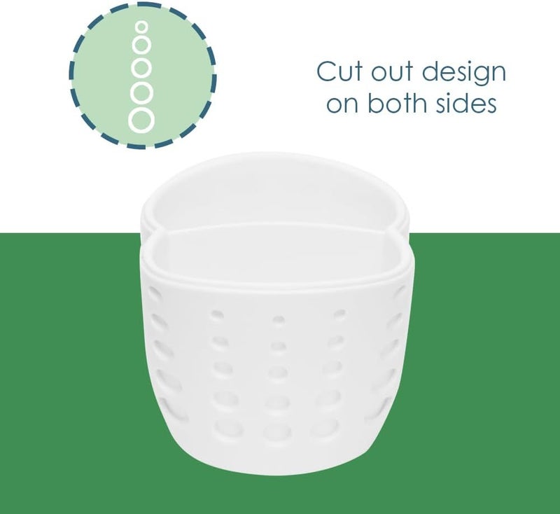Home Basics Double Sponge Holder Kitchen Sink Caddy, Saddle Faucet Sink Soap Sponge Organizer With Drain Hole, White - Image 5