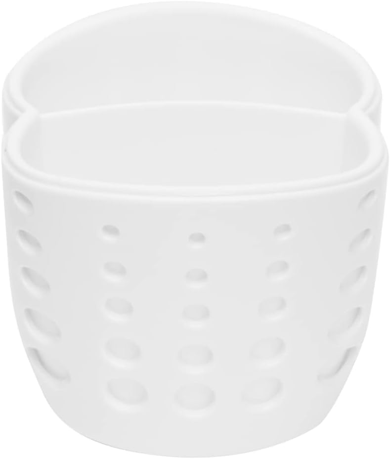 Home Basics Double Sponge Holder Kitchen Sink Caddy, Saddle Faucet Sink Soap Sponge Organizer With Drain Hole, White - Image 2