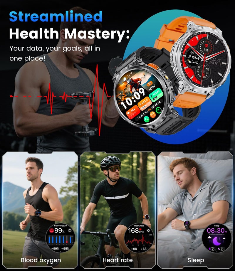 LIGE Smart Watches for Men with 730mAh Battery, 1.85" HD Smart Watch with Flashlight/Make/Answer Call/120+Sports Mode Fitness Tracker/Sleep Monitoring, iOS Android Waterproof Military SmartWatches - Image 5