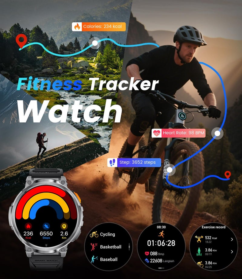 LIGE Smart Watches for Men with 730mAh Battery, 1.85" HD Smart Watch with Flashlight/Make/Answer Call/120+Sports Mode Fitness Tracker/Sleep Monitoring, iOS Android Waterproof Military SmartWatches - Image 4