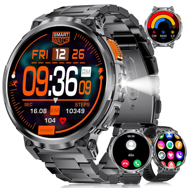 LIGE Smart Watches for Men with 730mAh Battery, 1.85" HD Smart Watch with Flashlight/Make/Answer Call/120+Sports Mode Fitness Tracker/Sleep Monitoring, iOS Android Waterproof Military SmartWatches - Image 1