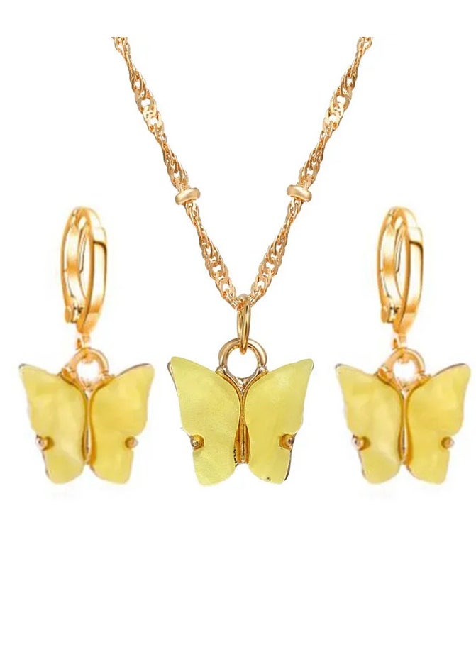 Generic Modern necklace and earrings with butterfly design distinctive and unique accessory gold and black color 