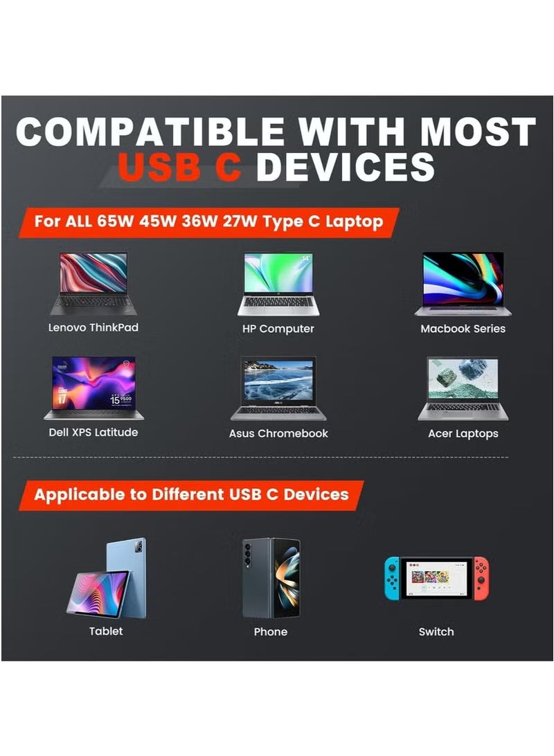 USB-C 65W 45W AC Replacement Charger fit for Lenovo ThinkPad T14 T15 T480 T480s T490 T490s T495 T495s T580 X13 X280 X380 X390 X395 E15 E480 E490 Lenovo Yoga C330 65W Laptop Power Supply Adapter Cord - Image 2