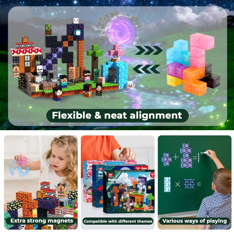 Magnetopia 300PCS Magnetic Blocks - Magnetic Building Blocks Cubes Adventurer, Magnet Toys for Kids Age 3+, Toy Building Set for Kids, Magnets Stacking Construction Birthday Gifts for Boys Girls Age 4-8, 8-12 - Image 5