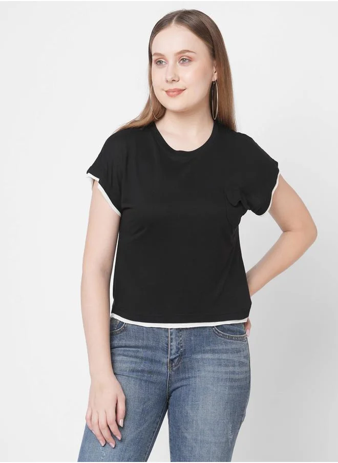 ميش Contrast Trim Extended Sleeves T-Shirt