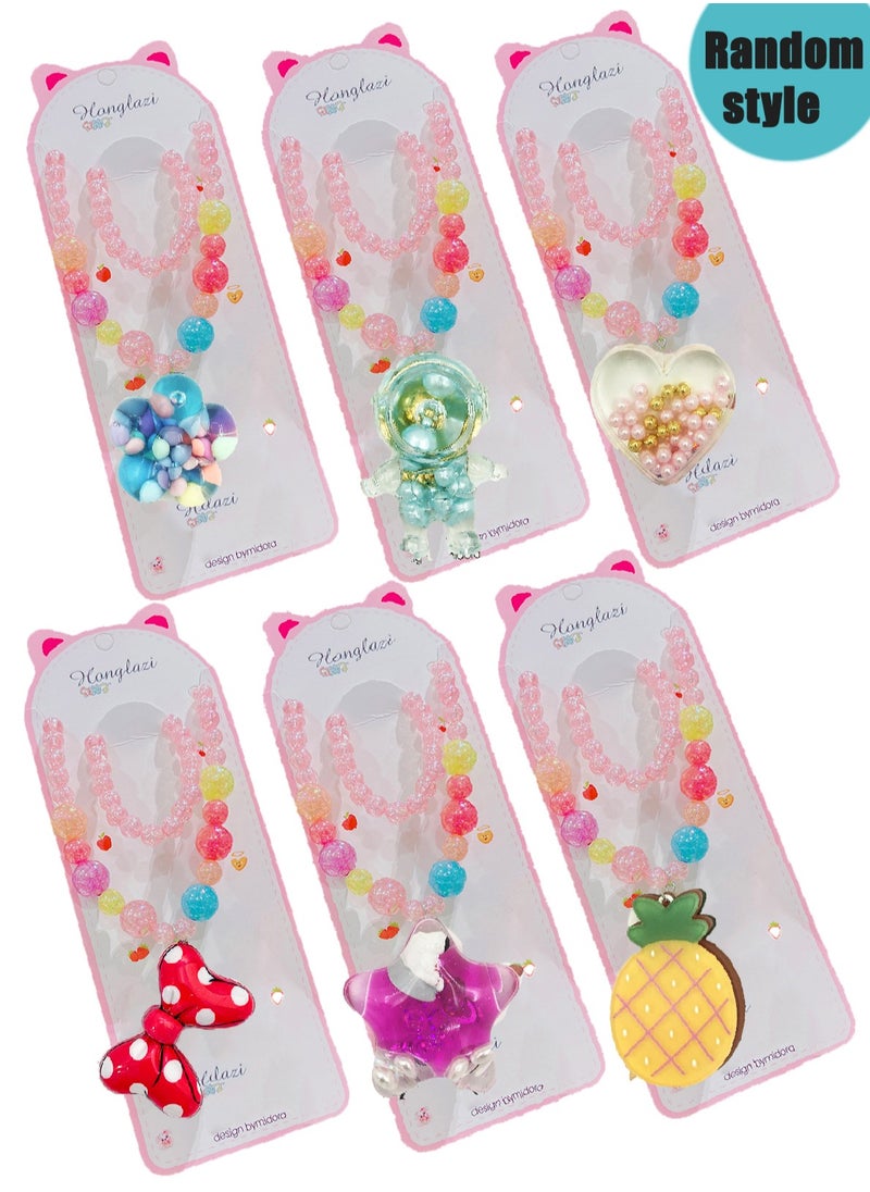 MissTiara 6Pieces Trendy Acrylic Quicksand Bottle Necklaces For Girls Kids Party Jewelry Set Assored  - Image 1