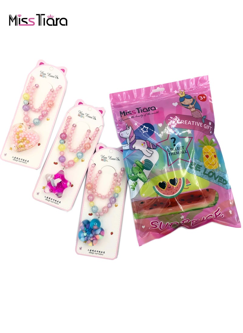 MissTiara - 6Pieces Trendy Acrylic Quicksand Bottle Necklaces For Girls Kids Party Jewelry Set Assored - Image 1