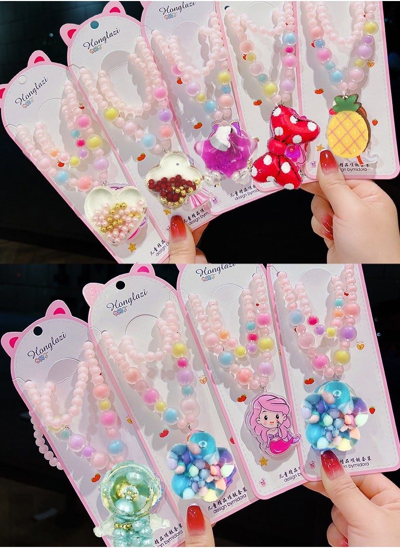 MissTiara 6Pieces Trendy Acrylic Quicksand Bottle Necklaces For Girls Kids Party Jewelry Set Assored  - Image 5