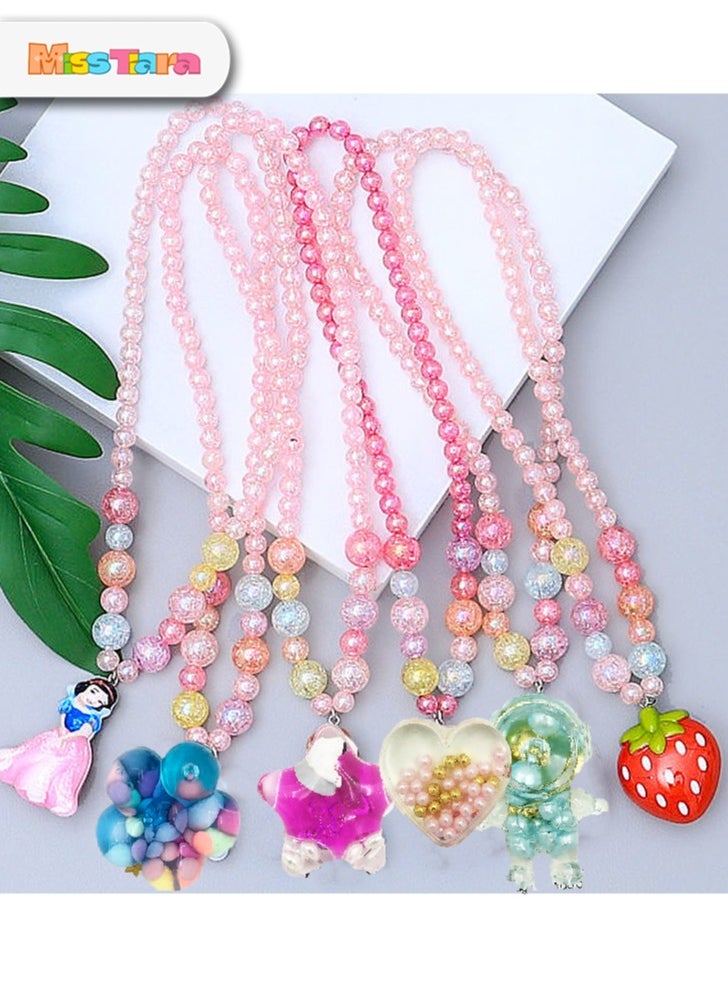 MissTiara - 6Pieces Trendy Acrylic Quicksand Bottle Necklaces For Girls Kids Party Jewelry Set Assored - Image 1