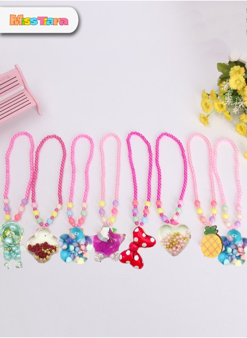 MissTiara - 6Pieces Trendy Acrylic Quicksand Bottle Necklaces For Girls Kids Party Jewelry Set Assored - Image 1
