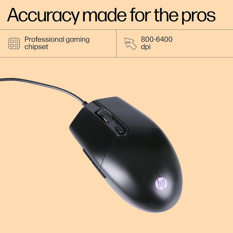 HP ماوس ألعاب HP M260 مع إضاءة خلفية RGB م��صلة عبر USB، قابل للتخصيص بدقة 6400 نقطة في البوصة، تصميم مريح، عجلة غير قابلة للانزلاق، خفيف الوزن / ضمان 3 سنوات (7ZZ81AA)، أسود - Image 3