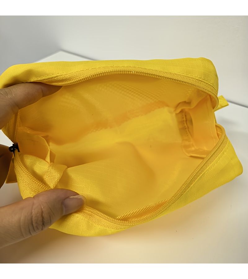 1pc Nylon Cosmetic Bag Organizer Toiletry Makeup Large Capacity Lightweight Mesh Insert Yellow - Image 2