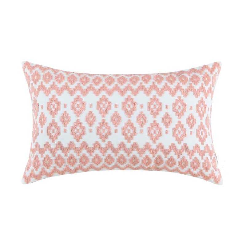 Aitliving Throw Pillow Cover Embroidered 1pc Summer Couch Accent Decorative Lumbar Pillowcase, Peach 12x20 Empire Diamonds Patterned Peachy Pink and White Motif Nectar Boho Geometric Bolster Cushion Cover - Image 1