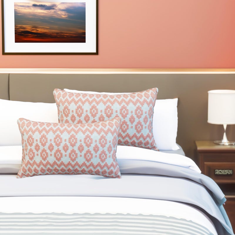 Aitliving Throw Pillow Cover Embroidered 1pc Summer Couch Accent Decorative Lumbar Pillowcase, Peach 12x20 Empire Diamonds Patterned Peachy Pink and White Motif Nectar Boho Geometric Bolster Cushion Cover - Image 5