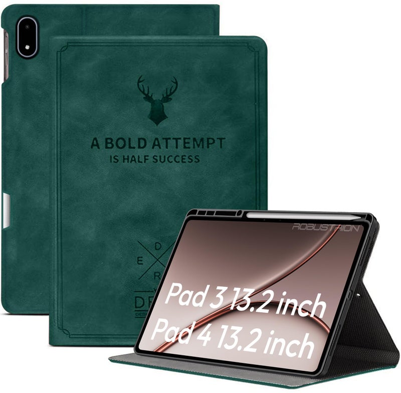 Robustrion Cover Case for OnePlus Pad 4 / OnePlus Pad 3 13.2" Cover with [Pencil Holder], Deer Pattern Cover Case for One Plus Pad 4 / Pad 3 Cover 13.2" - Dark Green - Image 1