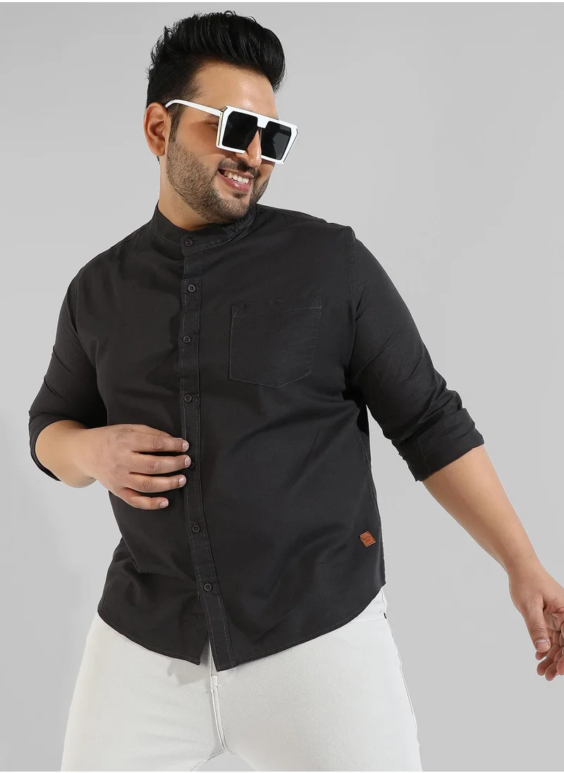 Instafab Plus Men's Solid Black Regular Fit Casual Shirt