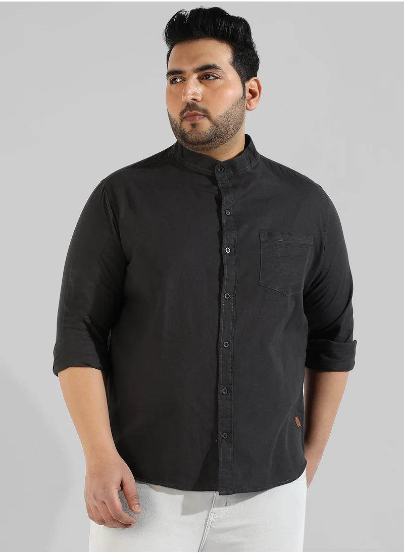 Instafab Plus Men's Solid Black Regular Fit Casual Shirt