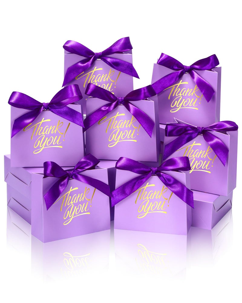 Doyide 30 Pack Small Thank You Gift Bags  4.5X1.8X3.9In Party Favor Bags With Bow Ribbon  Mini Paper Gift Bag With Gold Foil Printed  Purple Treat Boxes For Birthday Wedding Bridal Baby Shower - Image 1