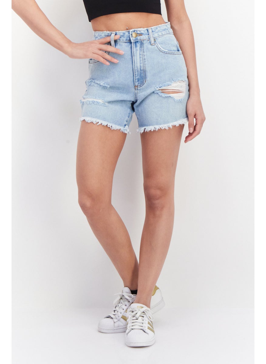 Billabong - Women Rip No Stretch Denim Shorts, Light Wash Blue - Image 1