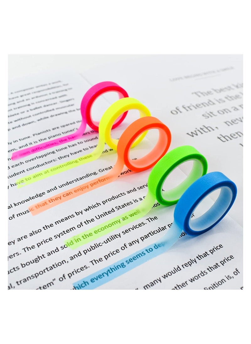 5 Rolls Highlighter Tape Transparent Marking Sticker Removable Fluorescent Colored Tags for Reading Class 16 ft Per Roll - Image 1