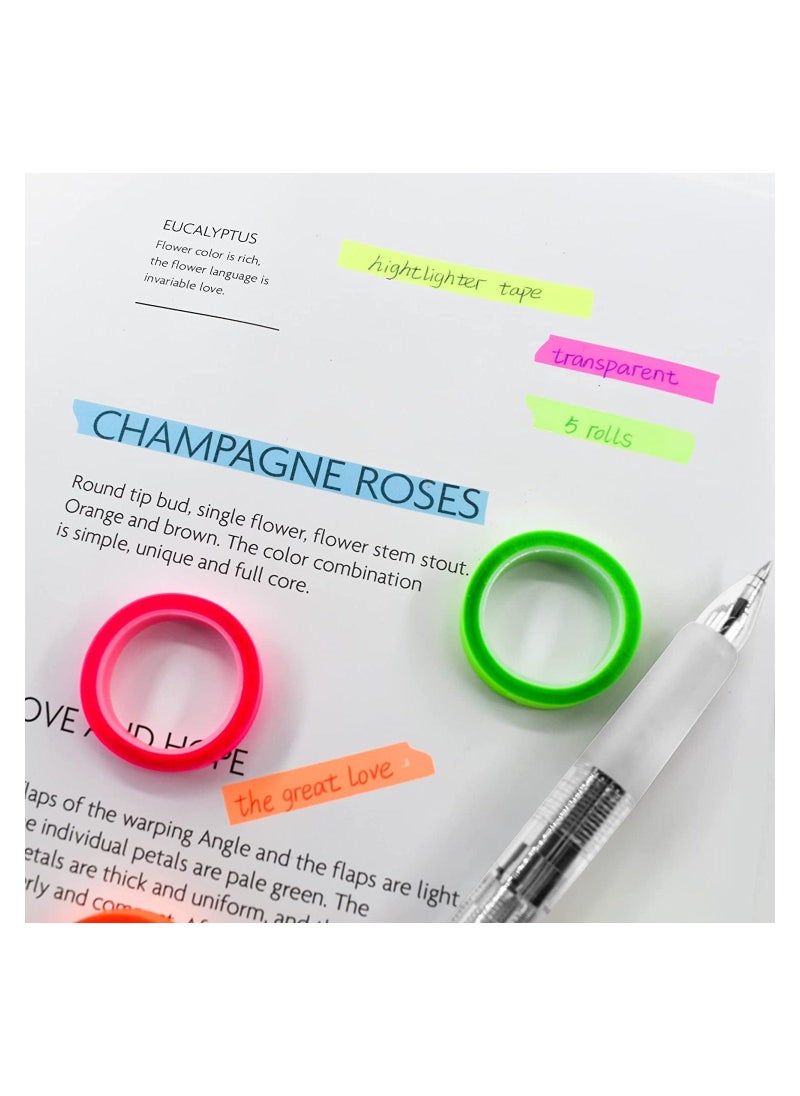 5 Rolls Highlighter Tape Transparent Marking Sticker Removable Fluorescent Colored Tags for Reading Class 16 ft Per Roll - Image 4