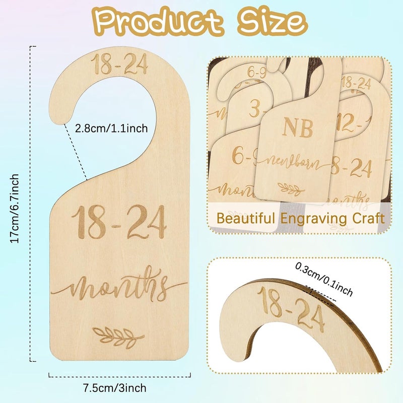 Whaline Wooden Baby Closet Size Dividers Set of 7 Wardrobe Hanger Organizer from Newborn to 24 Month Nursery Decor Dividers with Blue Velvet Bag Design for Home Nursery Infant Baby Clothes - Image 2