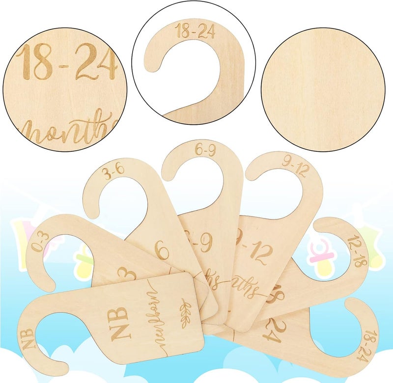 Whaline Wooden Baby Closet Size Dividers Set of 7 Wardrobe Hanger Organizer from Newborn to 24 Month Nursery Decor Dividers with Blue Velvet Bag Design for Home Nursery Infant Baby Clothes - Image 3