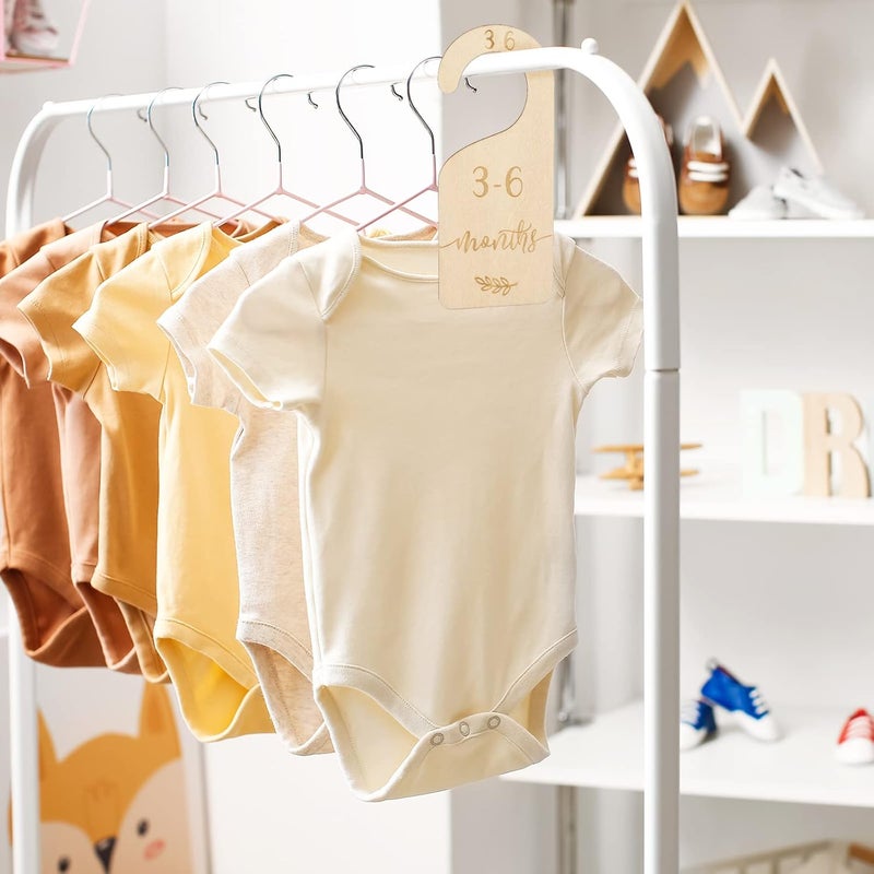 Whaline Wooden Baby Closet Size Dividers Set of 7 Wardrobe Hanger Organizer from Newborn to 24 Month Nursery Decor Dividers with Blue Velvet Bag Design for Home Nursery Infant Baby Clothes - Image 5