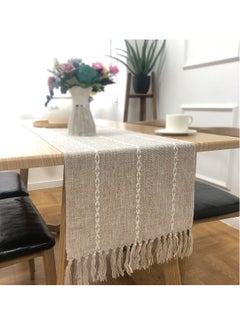 Generic Braided Farmhouse Table Runner, Cotton Linen Boho Table Runner, Vintage Woven Table Runner, Cotton Linen Table Decorations with Tassel for Dining Party Holiday Braided Desert Sage 13 x 70''  - Image 1