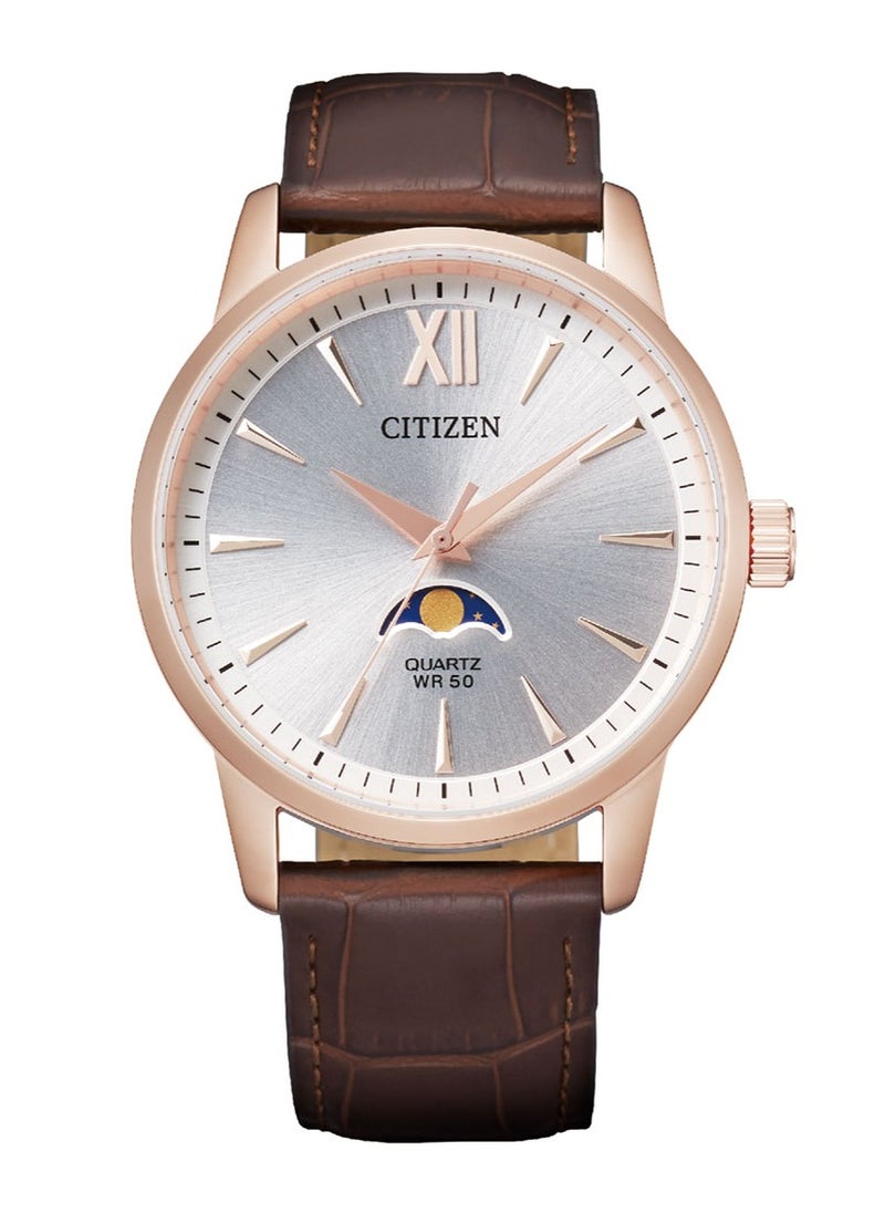 CITIZEN - Moonphase Quartz Analog Leather Strap Men's Watch - AK5003-05A - Image 1