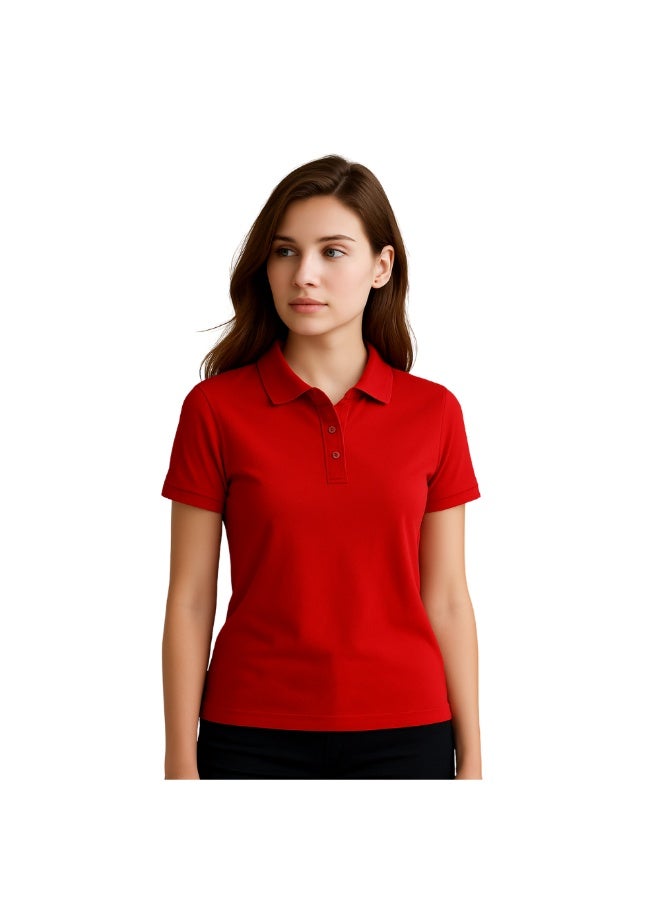 برينت شوب فور مي تي شيرت بولو نسائي من Interlock بقصّة عادية وأكمام قصيرة من القطن الخالص، 220 جرام لكل متر مربع، ألوان أساسية - Image 2