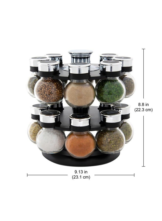 Kamenstein 16 Jar Ellington Revolving Countertop Spice Rack with Lift & Pour Caps and Spices Included, FREE Spice Refills for 5 Years: Black and Chrome - Image 4