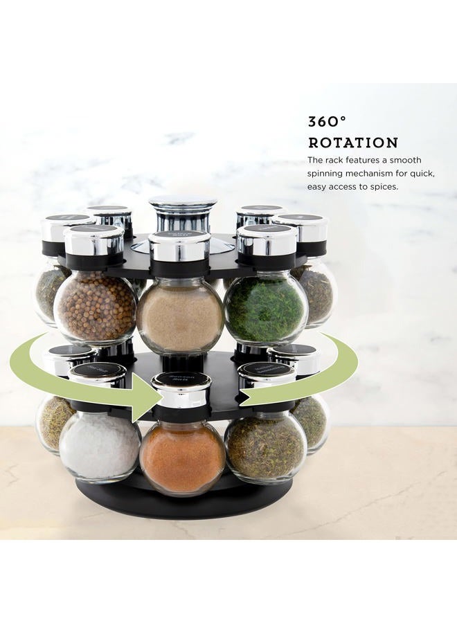 Kamenstein 16 Jar Ellington Revolving Countertop Spice Rack with Lift & Pour Caps and Spices Included, FREE Spice Refills for 5 Years: Black and Chrome - Image 3