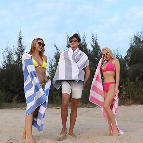 HENBAY Cotton Oversized Beach Towel - Large 70 x 35 Inch Pool Towel, Turquoise Striped Quick Dry Swimming Cabana Towel - Image 4