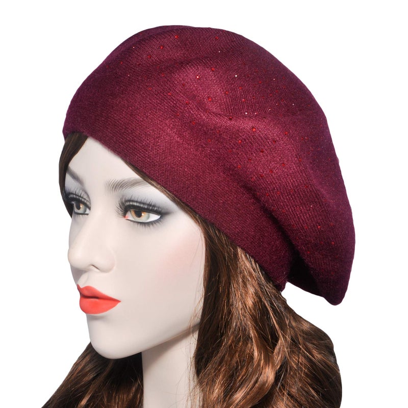 ZLYC Womens French Beret hat, Reversible Solid Color Knit Warm Beret Cap for Girls (Burgundy) - Image 2