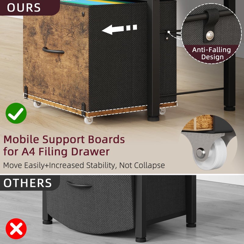 HIGDBFE Filing Cabinet with 2-Tier Printer Shelves, 2 Fabric Drawers File Cabinet with Side Bag&File Drawer for A4/Letter Size, Printer Stand with Storage for Home Office, Rustic Brown, 16.5" W - Image 5