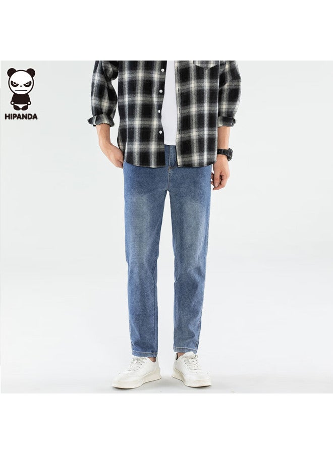 Hipanda o Panda Men's Autumn Straight-leg Retro Casual Loose Stretch Blue-grey Jeans Size 33 - Image 2
