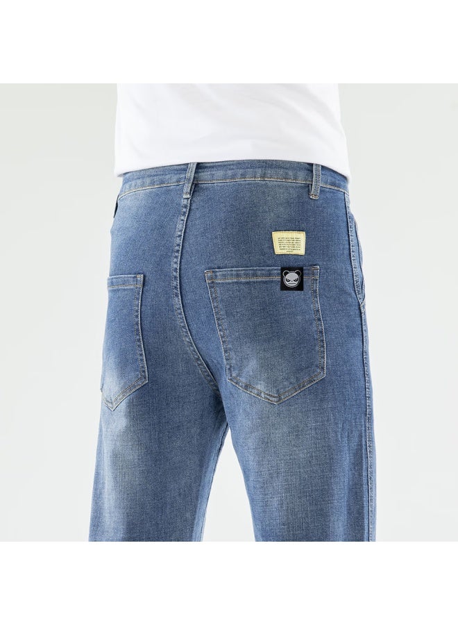 Hipanda o Panda Men's Autumn Straight-leg Retro Casual Loose Stretch Blue-grey Jeans Size 33 - Image 5