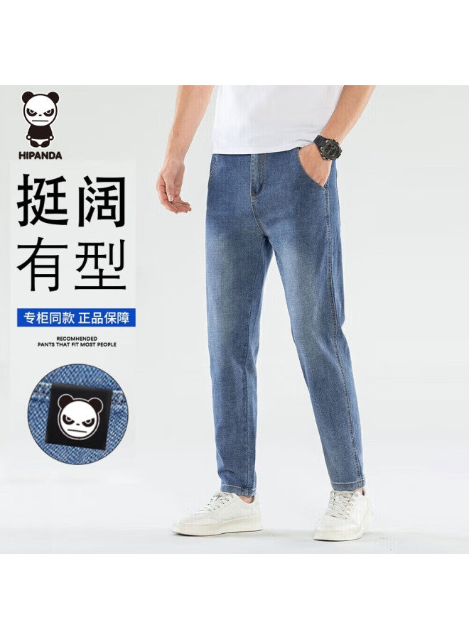 Hipanda o Panda Men's Autumn Straight-leg Retro Casual Loose Stretch Blue-grey Jeans Size 33 - Image 1