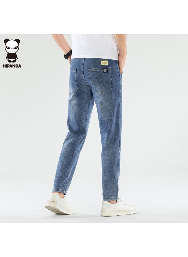 Hipanda o Panda Men's Autumn Straight-leg Retro Casual Loose Stretch Blue-grey Jeans Size 33 - Image 3