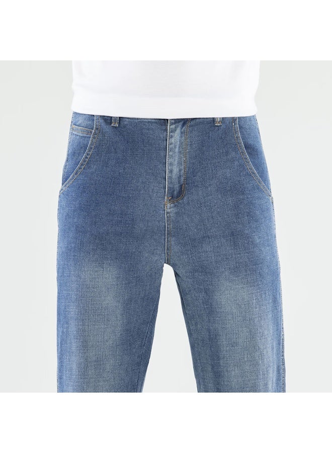 Hipanda o Panda Men's Autumn Straight-leg Retro Casual Loose Stretch Blue-grey Jeans Size 33 - Image 4